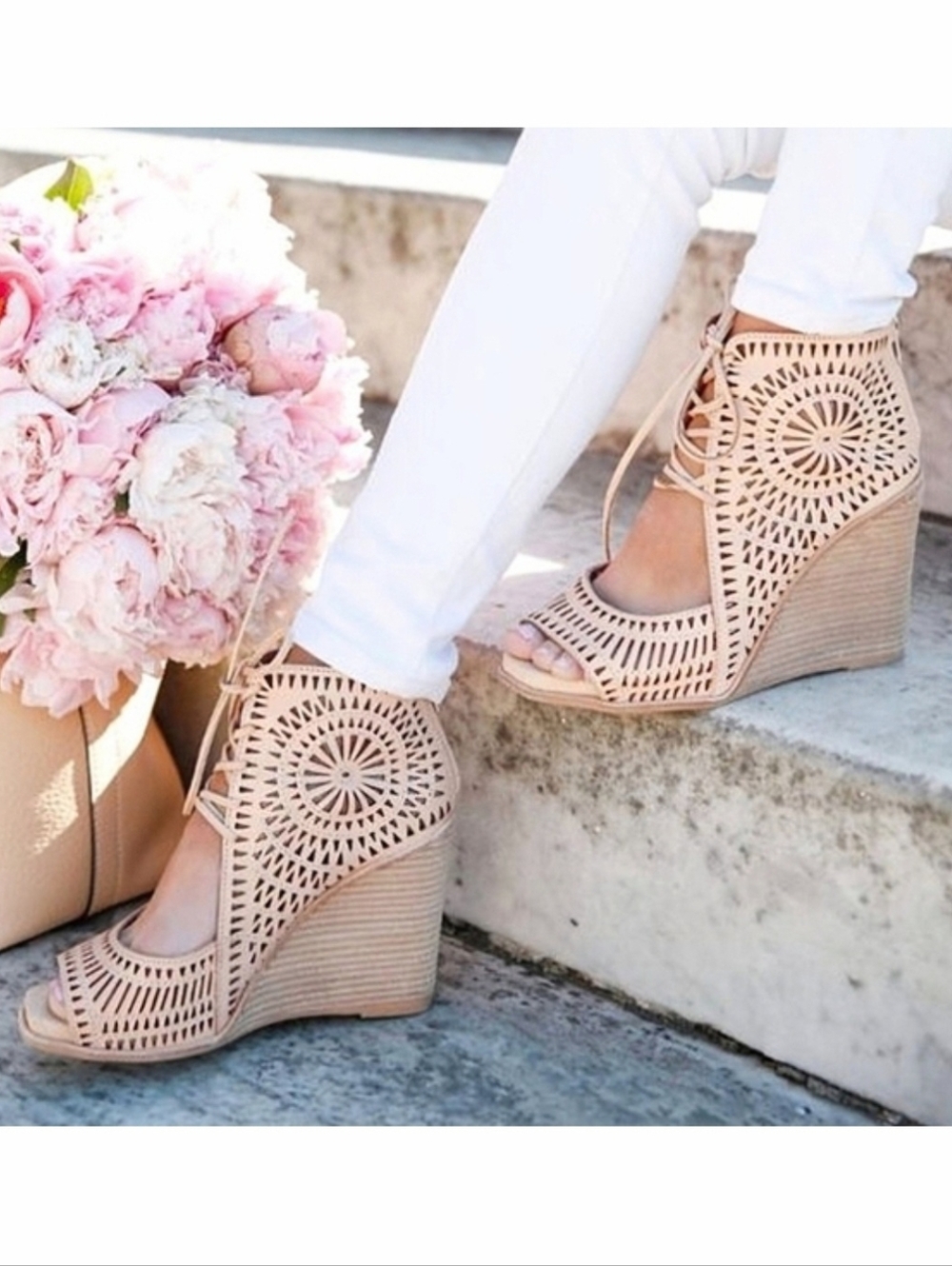 Jeffrey Campbell Rayos Wedge Heeled Cut-Out Lace-Up Sandals US 7.5